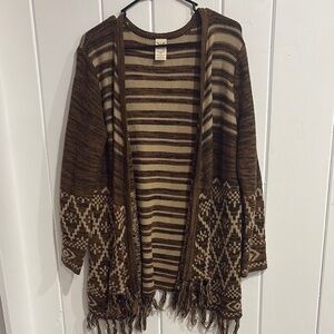 Faded Glory Brown Cardigan with Fringe